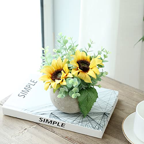 Rose in Pot Decor Potted Artificial Flowers Mini Plants Faux Flowers Indoor Small Decor Fake Roses for Home, Bathroom, Kitchen, Offices, Wedding Party Centerpieces (Yellow) - color: Yellow