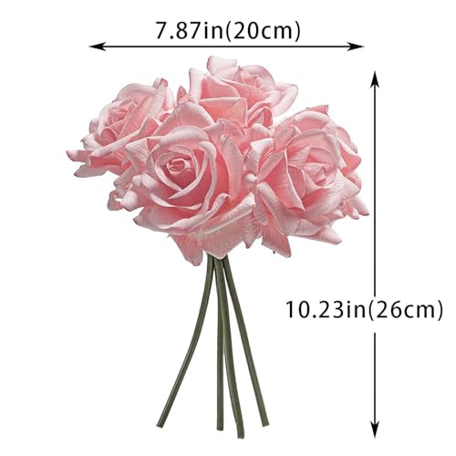Artificial Roses-10-pcs Soft Touch Fake Flowers with Stems, Realistic Bridal Bouquet & Bulk Home Party Wedding Decor Roses - color: Deep Pink 10pcs