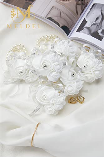 6pcs White Wedding Wrist Corsages Artificial Silk Rose for Women | for Wedding, Prom, Homecoming, and Evening Party, Wrist Corsages with Pearls for Brides, Bridesmaids, Mother of the Bride - color: 6pcs White Wrist Corsages