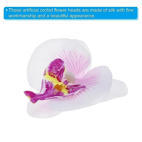 PATIKIL 2.8" Artificial Orchid Flower Heads, 80 Pack Silk Phalaenopsis Fake Butterfly Orchid Heads for Wedding Floral Bouquet Decor DIY Craft Making, White Purple