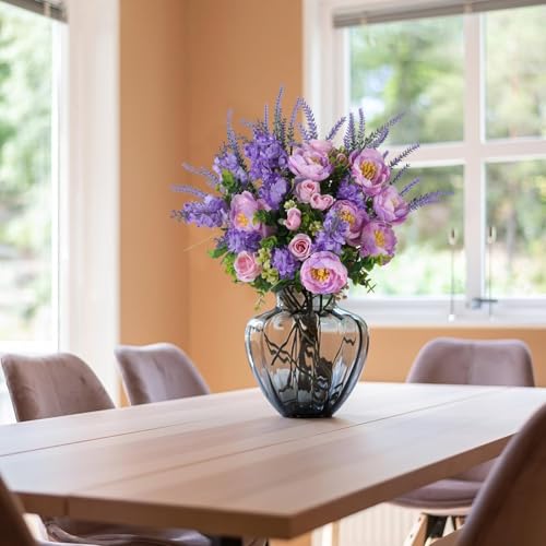 HUAESIN Artificial Flowers Silk Rose Peony Bouquets Purple Flowers Artificial Bouquet Silk Flower Arrangements for Home Table Centerpieces Wedding Indoor Outdoor Decorations - color: Purple