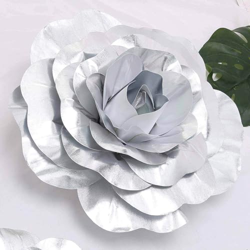 Efavormart Huge 3D Foam Roses for Wall Decor - 2 Pack 20” Silver Real Feel Artificial Flowers, Event Backdrop Props - color: Silver, size: 20 Inch (2 Pack)