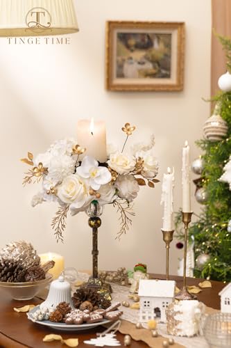 TINGE TIME Roses Artificial Flowers White Faux Flowers Bulk for DIY Bridal Wedding Bouquets Baby Shower Centerpiece Table Home Decorations（Brilliant White） - color: Brilliant White