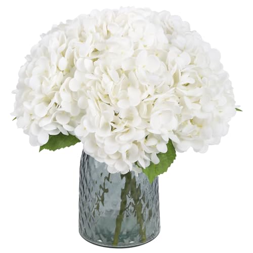 IPOPU 6PCS Real Touch Hydrangea Artificial Flowers White Fake Hydrangeas with Short Stem Latex Faux Flowers for Home Table Centerpieces Decor Floral Arrangements Wedding Bouquets Centerpieces (White) - color: White