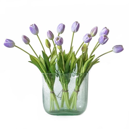 DUYONE 15Pcs Artificial Tulips Flowers, Soft Touch Realistic Latex Tulips Bouquet for Home Office Wedding Party Garden Decor, Fake Flowers for Centerpieces Dining Table Living Room Spring-B Lavender - color: B Style-15pcs Lavender(no Vase)