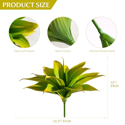 Ttranewsoo Fake Plants Artificial Agave Plants 13.8" Large UV Resistant Fake Agave Planters for Indoor and Outdoor Decorating Tropical Plant Succulents Greenery Indoor Decor (Yellow) 2Pack - color: Agave15-ye2