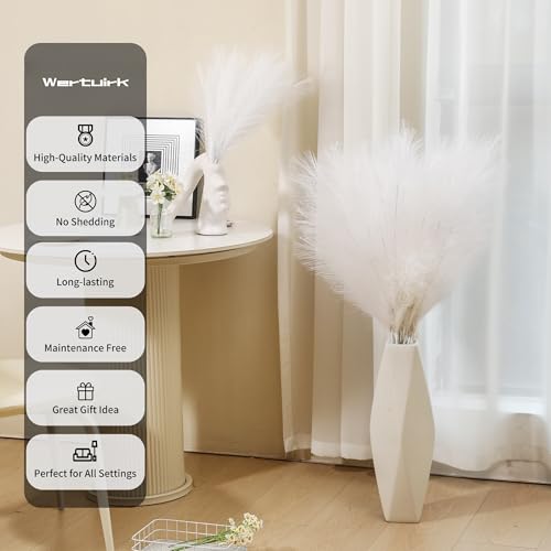 Wertuirk 9 Stems White Faux Pampas Grass - 38 Inch Tall Artificial Pompous Grass Decor, Large Fake Pompas Floral for Vase Filler, Wedding Centerpieces, Party, Christmas and Home Decor (White) - color: White
