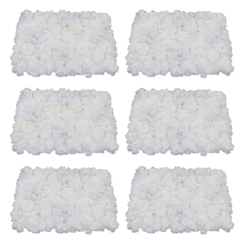 6Pcs Artificial Flower Wall Panels Silk Flower Wall Panels Backdrop Flower Wall Decor Floral Wall Mat Faux Flower Panel for Wedding, Party, Nursery, Home Decor (Ivory White) - color: Ivory White