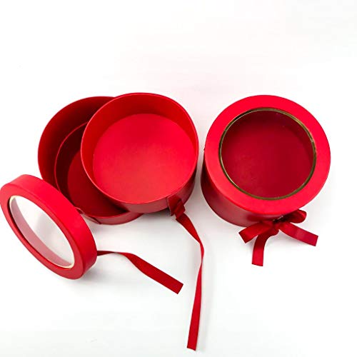UNIKPACKAGING Premium Quality Round Flower Box, 2 TIER, Size 7.8 dia. x 7 inch, for Luxury Style Flower Arrangements (Red) - color: Red