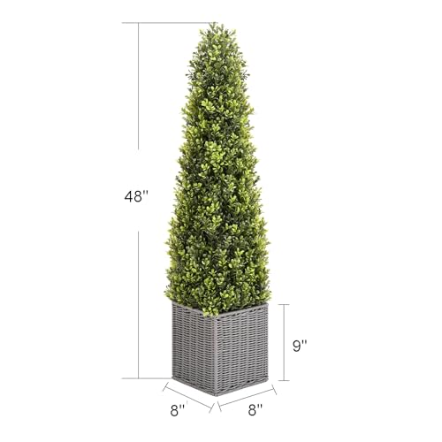 48 Inch Artificial Boxwood Topiary Tree 2 Pack, Two 4FT Potted Boxwood Tree Cone Topiary Artificial Plant Shrub for Front Porch Home Office Decor…… (2, 4FT)