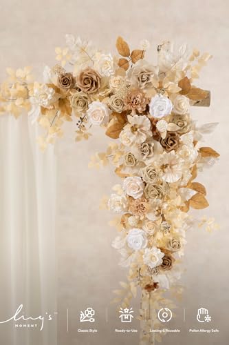 Ling's moment Wedding Arch Flowers - 6.5FT Floral Garland for Ceremony Arbor Backdrop Decoration - Artificial Rose Floral Swag for Sweetheart Table Birthday Party, Baby Shower, Beige Brown - color: Brn-beige & Sage