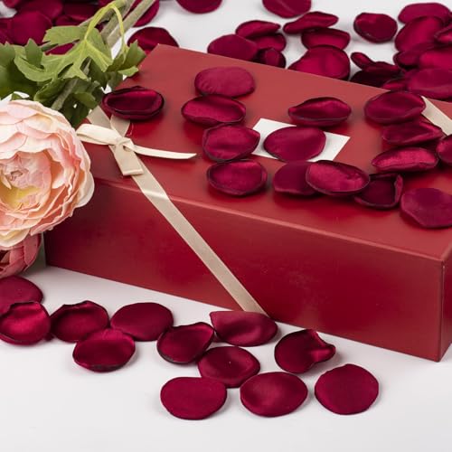 ZOOYOO 200Pcs Burgundy Silk Rose Flower Petals for Valentaine's Day,Wedding Flower Gril Basket,Aisle Scatter,Table Centerpieces,Romantic Night Decoration,3.5cm Each - color: Dark Red