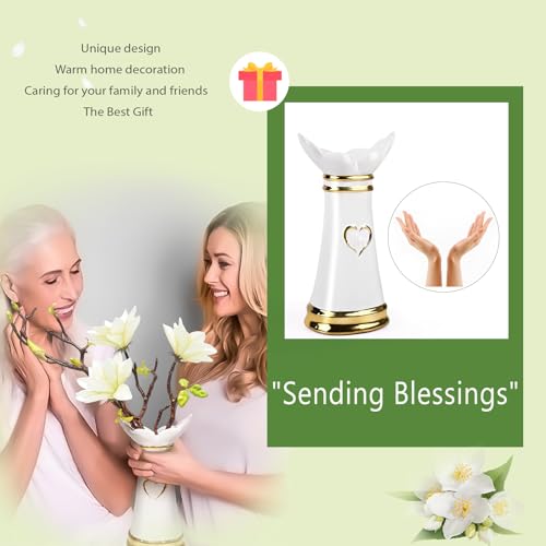 LoveLin,Artificial Flowers with Ceramic Vases,Faux Flower Arrangement,Affordable Luxury Artwork,Housewarming New Year Xmas Gift,Home Decor - color: White/White