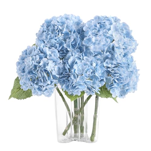 Coferset 4pcs Baby Blue Lifelike Hydrangea Artificial Flowers 22inch Real Touch Faux Hydrangea Flower Stem for Home Party Wedding Floral Filler Arrangements Ceterpieces Bouquets - color: Baby Blue, size: 4pcs