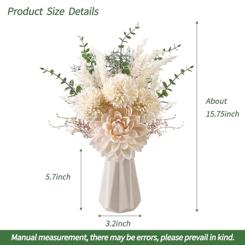 CEWOR Fake Flowers in Ceramic Vase, Artificial Flowers with Ceramic Vase Faux Silk Floral Arrangement Table Centerpieces Decor for Home Office Dining Farmhouse Coffee Table Living Room - color: Beige
