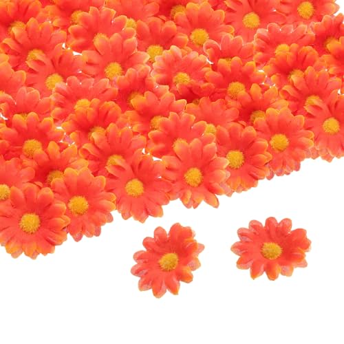 uxcell 100pcs Artificial Daisies Flower Heads,1.6" Silk Fake Daisies Heads Mini Daisies Artificial Flowers Bulk for DIY Wedding Bouquets Centerpieces Party Home Decorations, Orange - color: Orange