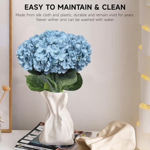 6 PCS Artificial Hydrangea Flowers, Faux Silk Hydrangea with Long Stems, Home Wedding Decor, Table Centerpieces, Party Decorations(Smog Blue) - color: Smog Blue