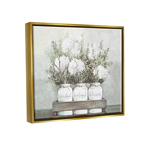'Pristine Hydrangea Bouquet Sentiments'| Floating Frame Canvas Art | Stupell Industries | Gold, 21 x 17 Inches, Easy to Hang and Sturdy, Made in USA, by Dogwood Portfolio - color: Metallic Gold (Matte), size: 20"L x 16"W