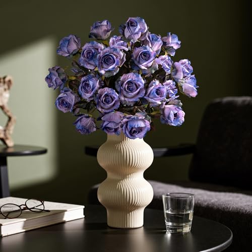 Artificial Flowers Artificial Roses Fake Roses 20PCS Long Stem Artificial Flowers for Tall Vase Silk Rose Suitable for Indoor Decor Wedding Party Decoration DIY Bouquet Autumn,Purple, 23.2In - color: Purple