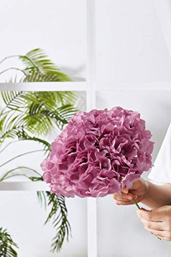 Mauve Hydrangea Silk Artificial Flowers 10pcs, 7in x 9.8in (18cm x 25cm), Realistic Lifesize, Customizable Length, Includes Floral Foam, Perfect for Home, Party, Wedding Decor - color: 10pcs Mauve, size: Large