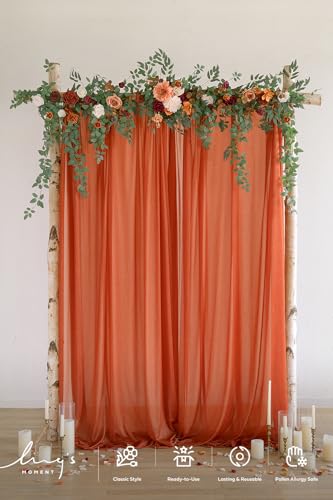Ling's Moment 6.5FT Backdrop Flower Garland Decorations, Fall Artificial Wedding Arch Flowers, Orange Ceremony Reception Hanging Eucalyptus Rose Arbor Arrangement Outdoor Party Floral Swag - color: Or-terracotta & Orange