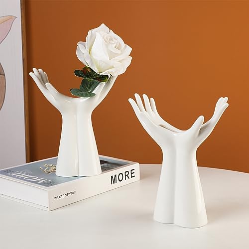 White Ceramic Hand Vase, Arm Bud Flower Vase Cute Unique Boho Minimalism Female Form Body Aesthetic Decorative Modern Nordic Style for Home Living Room Office Decor (Medium) - color: D(medium)