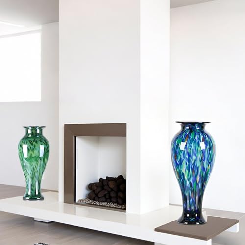 XMGZQ 20" Tall Glass Vases for Floor,Large Hand Blown Sea Glass Flowers Vase for Centerpieces,Jarrones Grandes para Sala Elegantes,for Bookshelf,Bathroom,Countertop,Indoor Office Desktop (Blue Green)