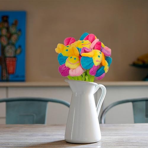 8 Pack Artificial Plush Flowers Colorful Curtain Buckle Tiebacks Cute Big Smile Face Plush Sunflower with Bendable Stems Bouquet for Home Kids Girls - color: Colorful Sunflower