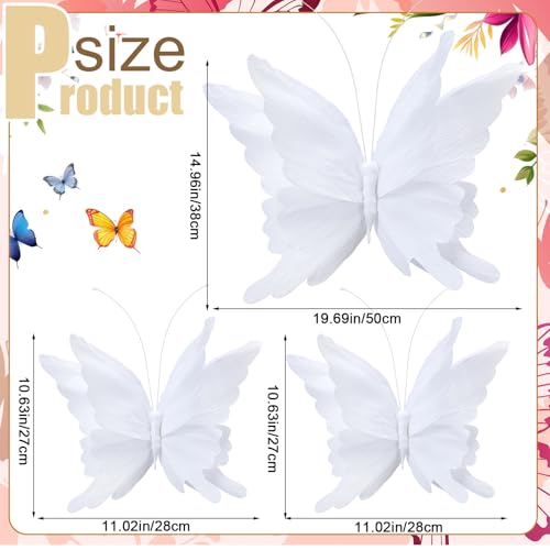 3 Pcs 3D Large Hanging Butterfly Decorations Large Butterfly Birthday Party Decorations 3D Crepe Paper Decoration for Wedding Party Birthday Baby Shower Garden(White,11inch,20 Inch) - color: White, size: 11inch,20 Inch
