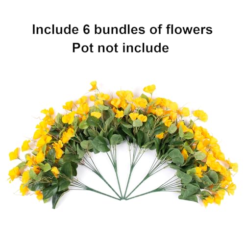Hoppwodd Hibiscus Artificial Flowers for Outdoors Spring Decoration, 6 Bundles Faux Silk Flowers UV Resistant Look Real Artificial Tropical Flower Fake Plants for Outside Planter Porch Patio, Yellow - color: Yellow
