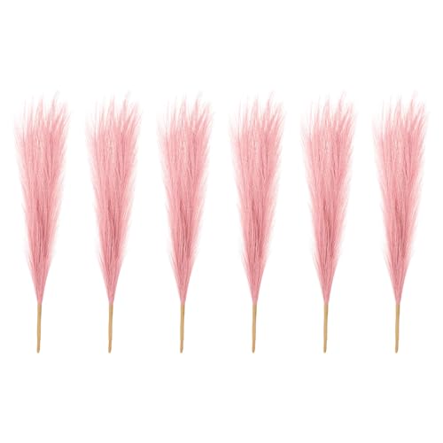PATIKIL 17 Inch Faux Pampas Grass, 6 Pcs Boho Decor for Home Decoration Artificial Tall Fluffy Stems for Wedding Flower Party Vase Arrangement Centerpieces, Dark Pink - color: Dark Pink