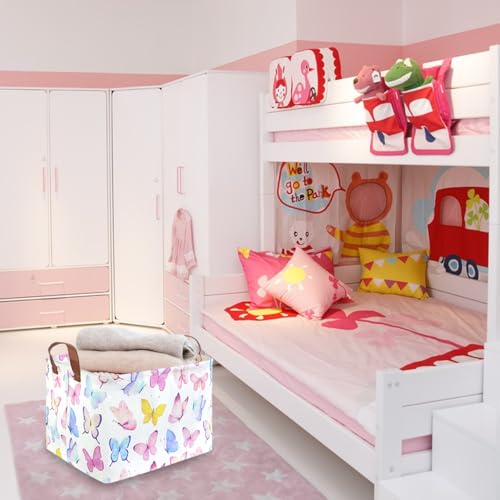 Rectangular Butterfly Basket,Girls Basket, Foldable waterproof cute storage basket,Kids Storage Bin,Toy gift Organizer,Girls Room Decor,Butterfly Room Decor,Gift Box(Colorful Butterflies) - color: Colorful Butterflies