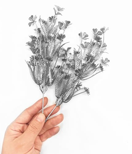 Artificial Plants Decor, Fake Glitter Clover Stem Plastic Flowers Stems Faux Simulation Good Luck Grass Twigs Plant for Wedding Picks Decoration DIY Wreath Crafts Christmas Tree Filler Silver 10 Pcs - color: Silver Four Leaf Clover Stem - 10 Pcs