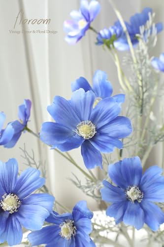 Floroom 5 Pcs Artificial Flowers Royal Blue Fake Cosmos Faux Silk Flower for Indoor Home Decor, Party Arrangements, Wedding Bouquets, Floral Table Centerpieces, and Decorations - color: Royal Blue