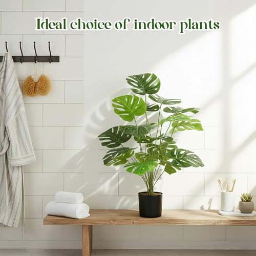 Giegxin 4 Pack Fake Plants 28'' Large Tall Artificial Monstera Faux Potted Tropical Faux Monstera Plants 18 Decorative Split Leaves Sage Green for Indoor Outdoor Front Porch Home Tree Decor