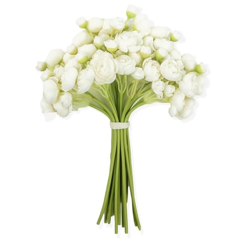 Ranunculus Artificial Flowers 18pcs, Faux Silk Mini Ranunculus Bulk Fake Wedding Filler Flowers for DIY Bouquets Centerpieces Bridal Shower Decorations Arrangements, Ivory White - color: Ivory White