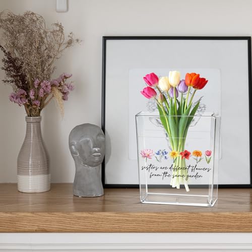 Sisters Book Flower Vase Mothers Day Birthday Thank You Gifts for Sisters Sister are Different Flower from The Same Garden Cute Acrylic Book Shaped Vase Decor for Home Office Table Shelf Vase 3806 - style: Country Rustic