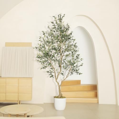 LYERSE 8ft Faux Olive Tree - Olive Trees Artificial Indoor with Large Olive Branches and Lifelike Olive - Artificial Olive Tree for Home Office House Living Room Decor - size: 8ft