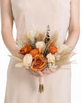 Rinlong 1Pc Fall Wedding Bouquet for Bridesmaids Burnt Orange Dried Flower Bridesmaid Boho Terracotta Bouquet Wedding - color: 04-beige & Terracotta