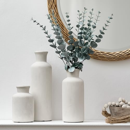 LUKA Ceramic Vase Set of 3,Decorative Terracotta Vases for Home Decor,Rustic Pottery Vase for Your Bedroom,Office,Living Room,Fireplace,Bookshelf （10+7.5+5 Inch） (Antique-White) - color: Antique-white