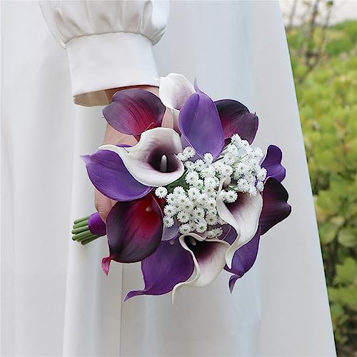 Wedding Bouquets for Bride Bridesmaid, Purple Calla Lily Water Drop Waterfall Bridal Artificial Flowers Bouquet Cascading Bouquet for Wedding Ceremony Anniversary Party Home Decor, E - color: Purple Calla Lily Bouquet E