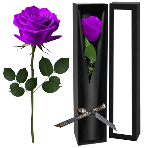 Purple Single Forever Roses in a Box,Preserved Flowers for Delivery,Preserved Rose Gifts for Women, Real Roses Gift, Mom Birthday Gifts, Mothers Day Flowers,Valentines Flowers,Presents for Her - color: PURPLE-window