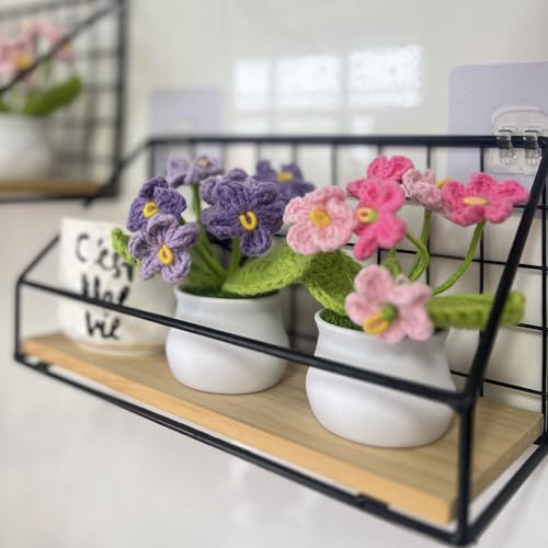 Artificial Crochet Flowers, Handmade Knit Floral Arrangements for Home Decor, Wedding Bouquet Centerpiece Gift for Mother’s Day, Birthday, Anniversary, Kitchen, Office Desk (Purple-A) - color: Purple-a