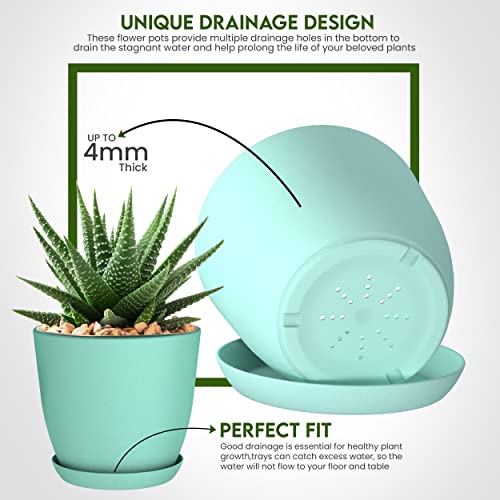 Utopia Home - Plant Pots Indoor with Drainage - 7/6.6/6/5.3/4.8 Inches Flower Pots for Indoor Planter - 5 Pack Plastic Planters - Ideal for Stocking Stuffers or Home Christmas Decorations - Aqua - color: Aqua, size: Pack of 5