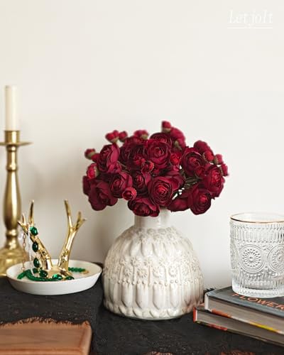 Letjolt Ranunculus Artificial Flower 18 Pcs Dark RedSilk Flowers | Home Decor, Wedding Bouquet, Engagement Centerpieces, Bridal Shower Decorations - color: Dark Red
