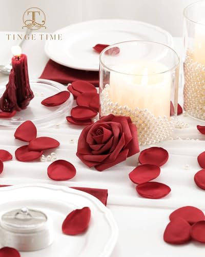 TINGE TIME 200pcs Silk Rose Petals Red Flower Petals for Wedding, Flower Girl Basket, Aisle Runner, Romantic Dinner Centerpieces, Proposal, Party Confetti - color: Red