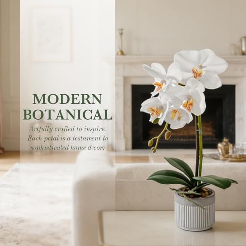 13.7" White Artificial Orchid Flowers in Ceramic Pot, Realistic Silk Phalaenopsis Arrangement with Stone, Waterproof Fake Orchid Plant for Bathroom, Home Office Table Top Centerpiece Decor(Orchid 1) - color: Orchid 1