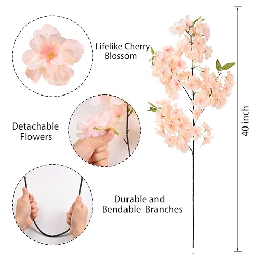 Sunm Boutique Champagne Faux Cherry Blossom Branches, Artificial Cherry Blossom Stems Cherry Blossom Flowers Vase Arrangements for Wedding Home Party Kitchen Decor, Set of 3 - color: Champagne, size: Pack of 3
