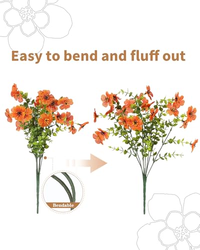 Fall Flowers Artificial for Decoration, Faux Mums for Outdoor Planters, 12 Bundles Fake Mums for Home, Orange Flowers for Thanksgiving, Front Porch Fall Decor, Garden Patio Home Aesthetic - color: Orange