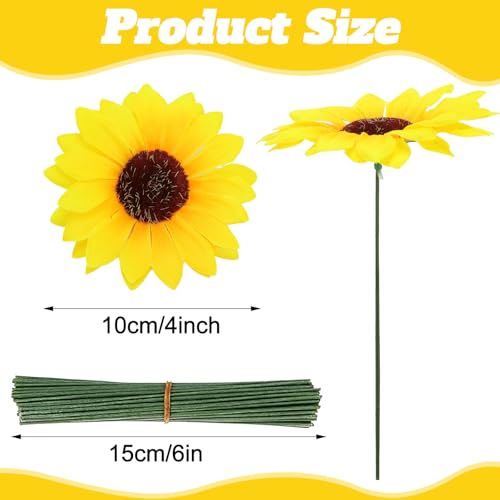 60 Pcs Artificial Sunflowers with Stems - 4 Inches Realistic Silk Fabric Flowers for Home Decor, Wedding, Centerpieces & Crafts Thanksgiving Decorations – Bright Yellow Fake Flowers